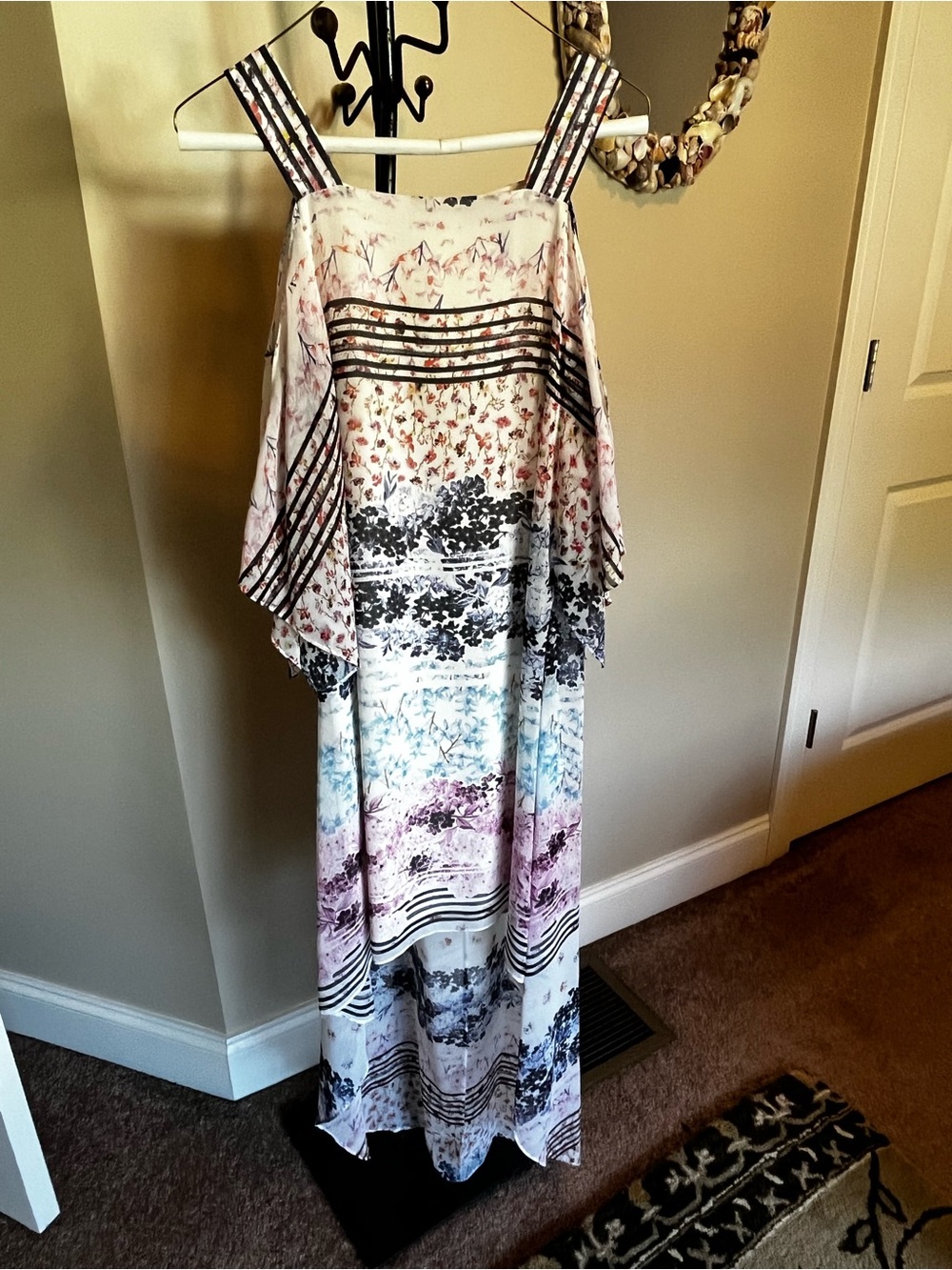 BCBGMaxAzria Floral Midi-to-Maxi Dress in White, Black, Purple, Blue